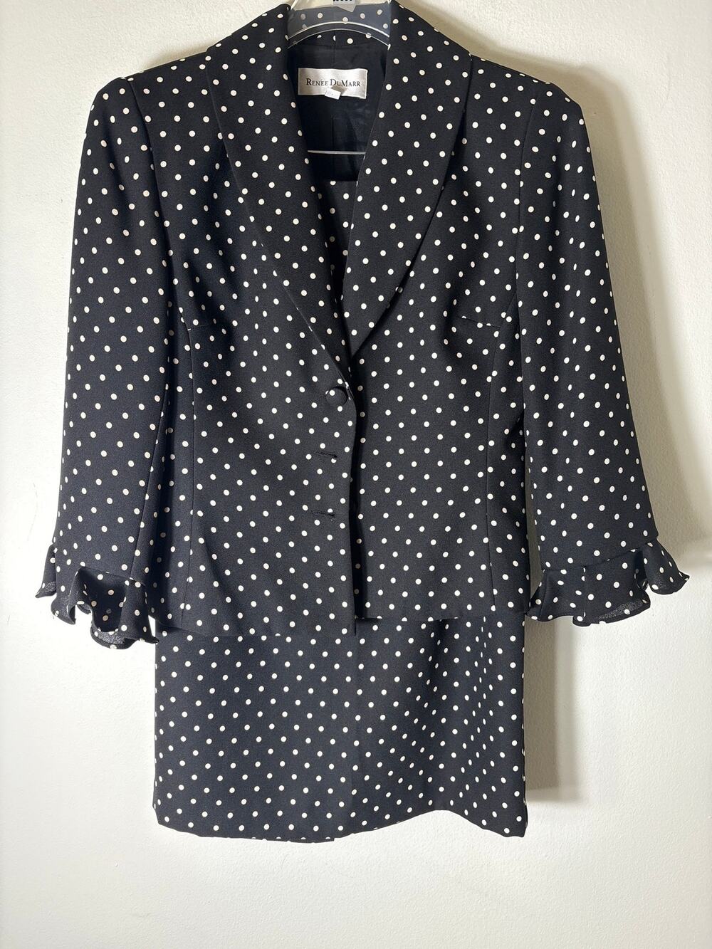Renee DuMarr Black&White Polka Dot Blazer and Skirt Suit Set Sz 4